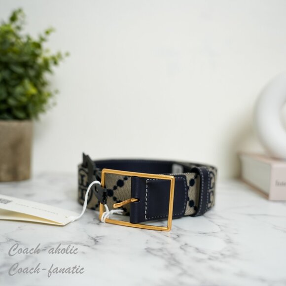 NWT Tory Burch 88072 1.5" T Monogram Logo Jacquard Leather Belt Size M/L - Picture 4 of 6